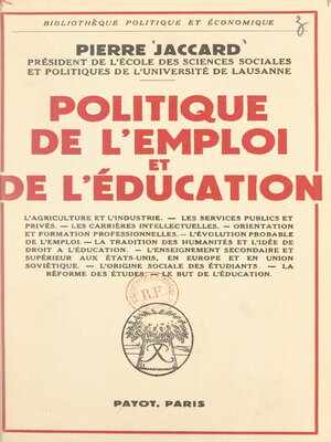 cover image of Politique de l'emploi et de l'éducation